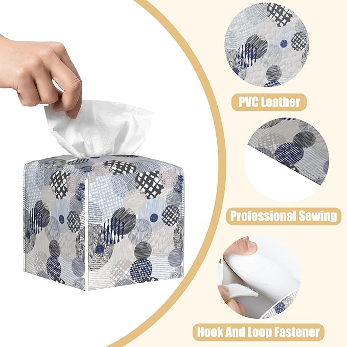 BLYKVGHQ Abstract Lines Tissue Box Cover Square, Geometric Tissue Box Holder with Bottom Belt Leather Facial Paper Organizer Dispenser for Bathroom Bedroom Dresser Night Stand Tabletop