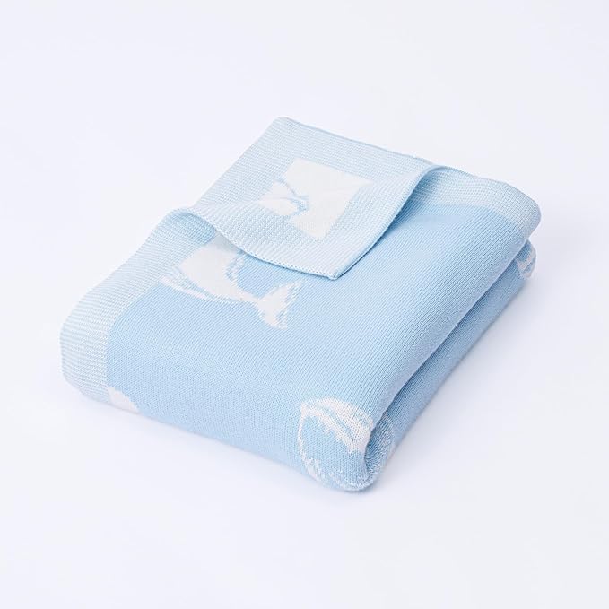 SWaddle AN Whale Jacquard Baby Blanket, Size 30x40in, 100% Cotton Fabric, Two-Sided Breathable Throw Blanket for Boys and Girls