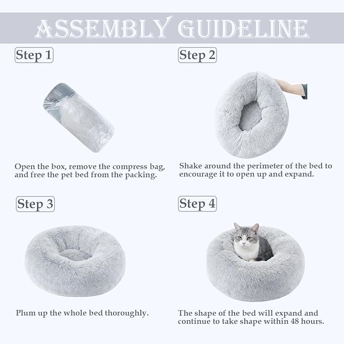 Aofast Calming Dog & Cat Bed for Extra Large Small Medium Sized Pet, Donut Washable Comfort Fluffy Warm Round Mat for Puppy Kitten, 8 Size Essentials Furniture Supplies Indoor