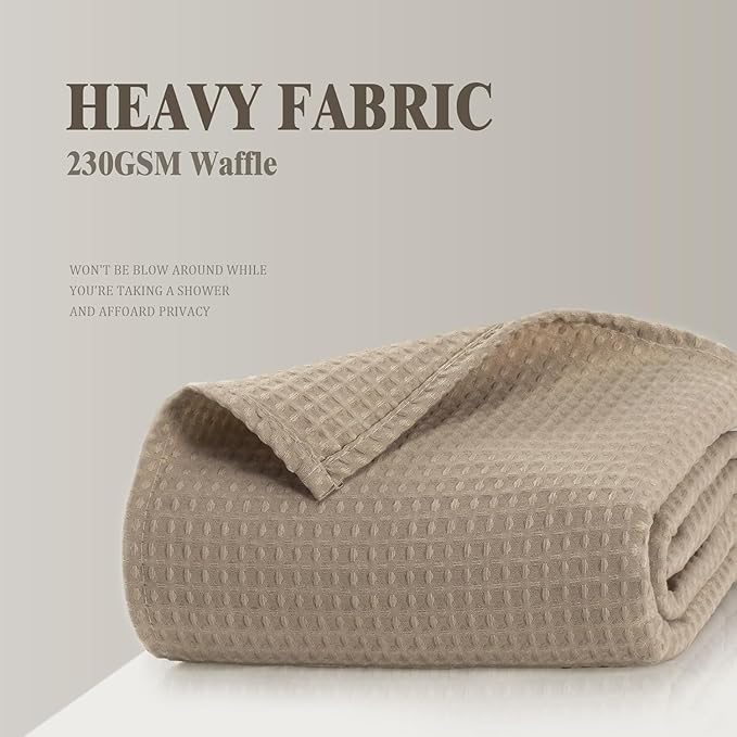 Awellife Waffle Hotel Textured Beige Shower Curtains for Bathroom 230 GSM Heavy Duty Fabric Liner, 72" W X 72" L Inch