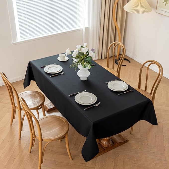 Rectangle Stain and Wrinkle Resistant Washable Polyester Table Cloth, Decorative Fabric Table Cover for Dining Kitchen Tables, Parties and Camping, 54 x 108 Inch,2 Pack,Black
