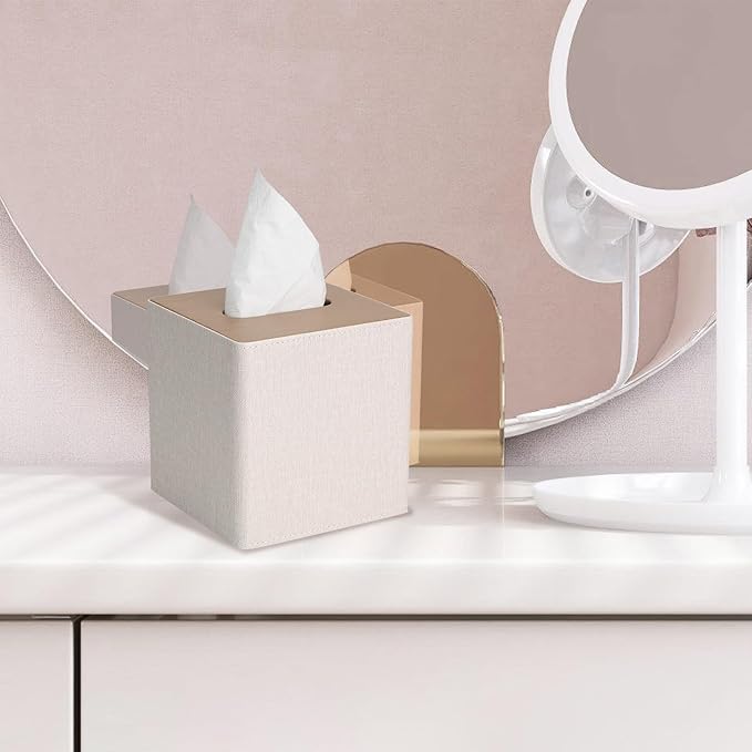 MOCHTERO Modern Square Tissue Box Cover, Decorative Bathroom Facial Tissue Holder,for Living Room, Car, Bedroom, Office,etc. Beige
