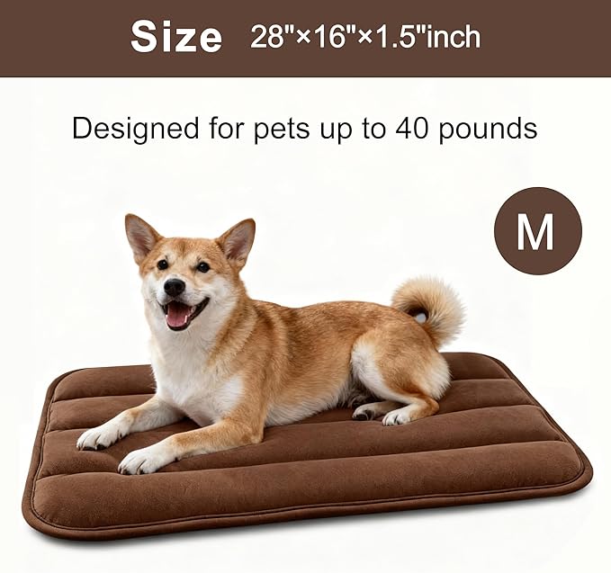 Fogkiss Dog Bed Mat, Reversible Dog Crate Pad with Washable Kennel Mat and Soft Foam, Flat Pet Bed for Dogs & Cats, for Crates Carriers & Travel (Dark Brown, 28" L*16" W*1.5" Th)