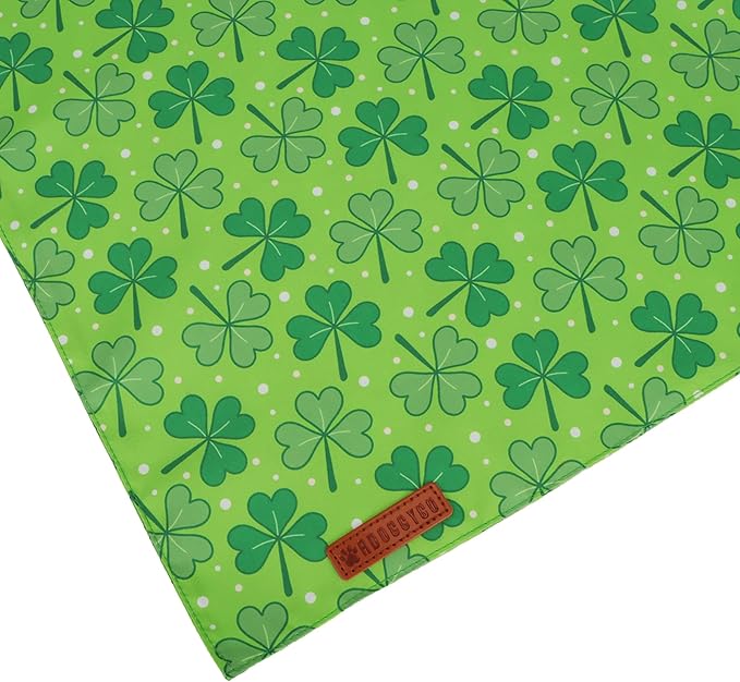 ADOGGYGO St. Patrick's Day Dog Bandana, Green Shamrock Pet Scarf, Adjustable Fit Saint Patrick Bandanas for Medium Large Dogs (Large)