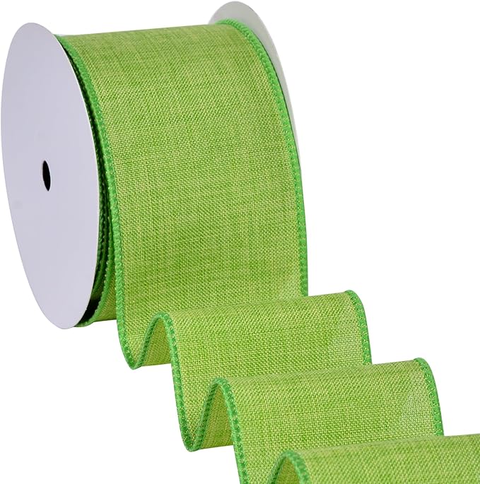 Ribest Light Green Linen Wired Ribbon, 2.5 Inch × 10 Yard, Burlap Wire Ribbon for Wreaths Bows Making Crafts Christmas Tree Decoration Gift Wrapping