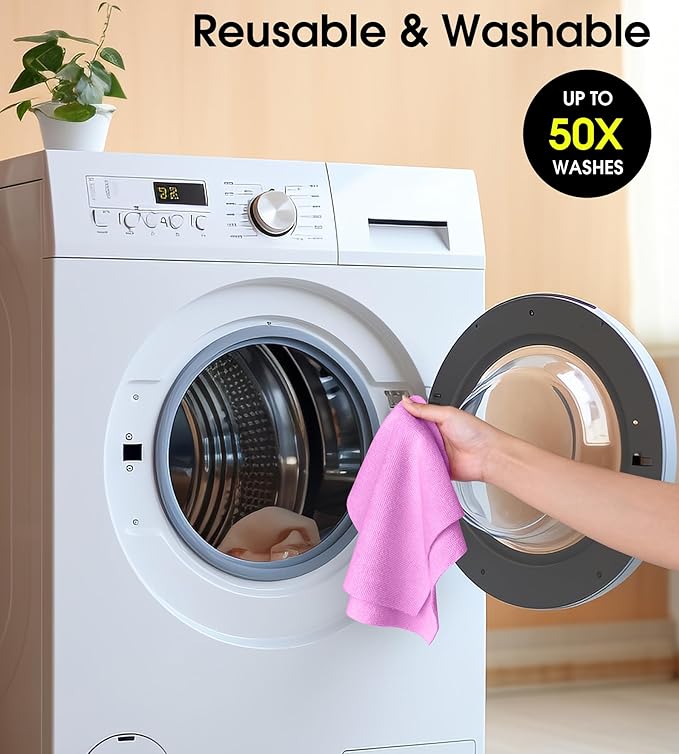 KitchLife Microfiber Cleaning Cloth Roll, 100 Pack - Tear-Away Microfiber Paper Towels, Lint-Free, Reusable, Washable for Kitchen, Car, Dishes, and Sensitive Surfaces (Light Purple)