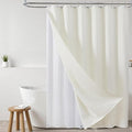 ROLIZOE 3-in-1 Waffle Texture Shower Curtain Set with TPU-Coated Waterproof Liner and 12 Upgraded Double-Sided Hooks, Well-Matched Sizes for a Seamless Fit – Beige, 72" x 78"