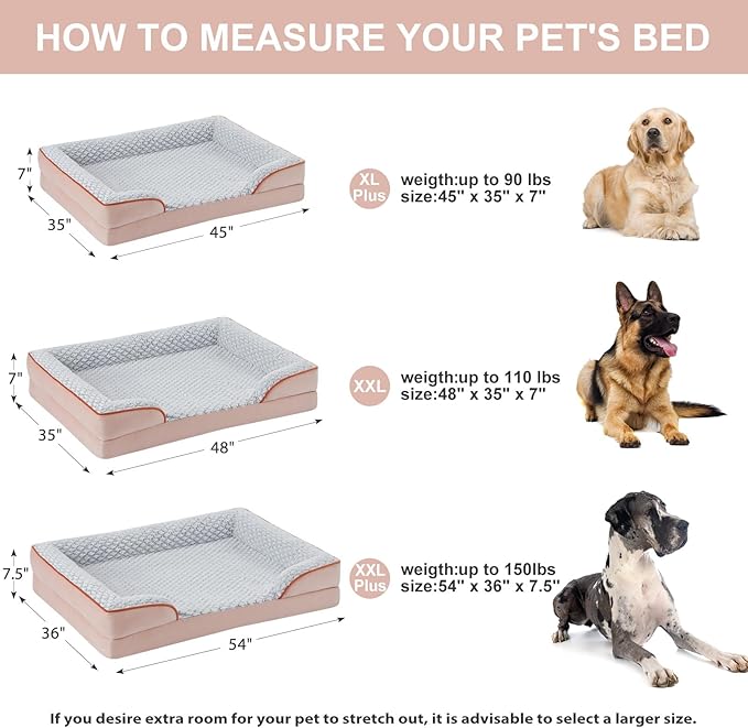 LEXTRO Orthopedic Dog Bed for Extra Large Dogs, Egg Crate Foam Bed for Extra Large Dogs, Equipped with Removable Waterproof Pillow Cover and Anti-Slip Bottom, Pet Bed