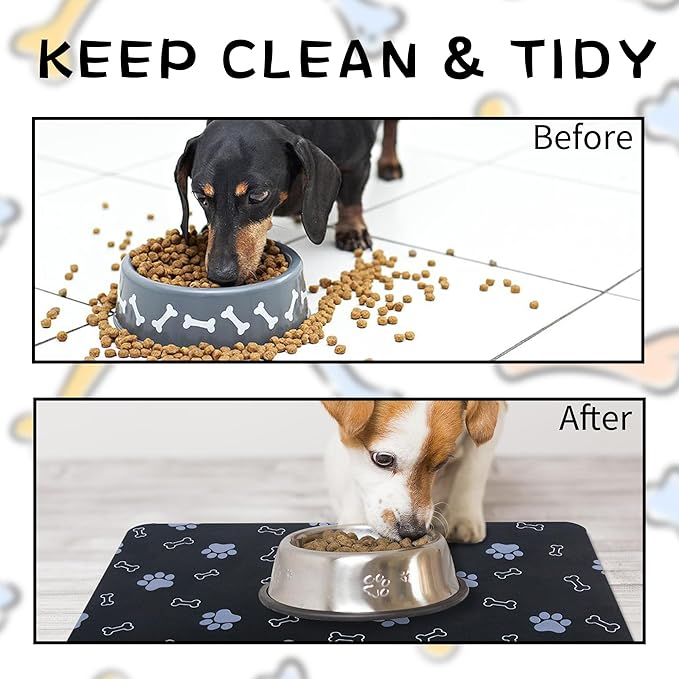 Pet Cat Dog Food Mat Non Slip Mat for Dog Water Bowl Mat Quick Dry Absorbent Cat Feeding Mat, 32 * 17 in, Light Grey