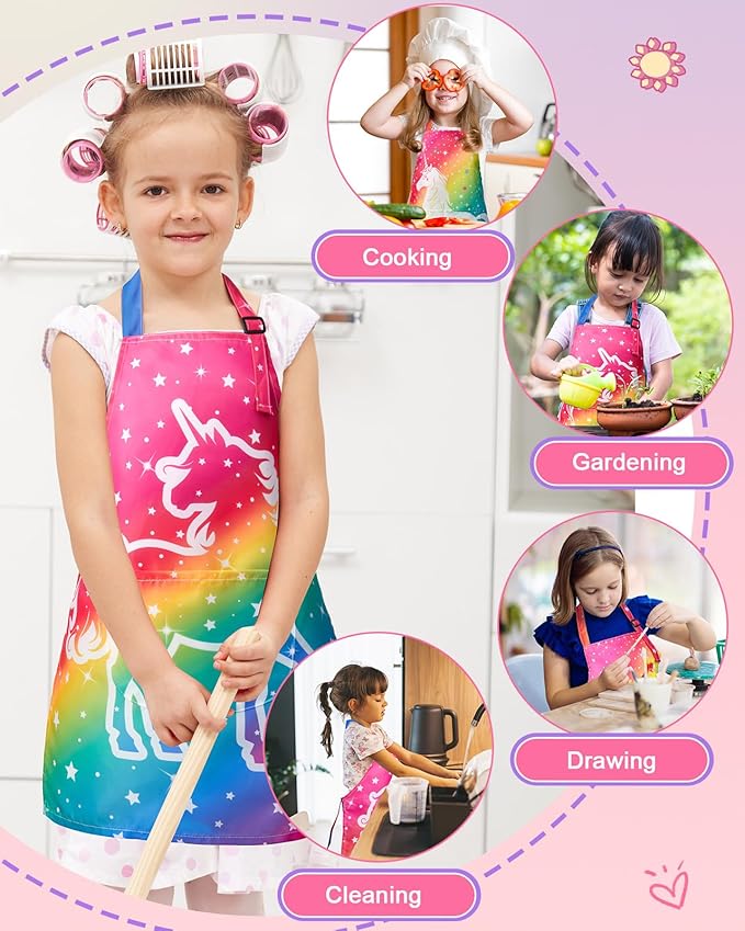 Lictin 2 Pack Kids Apron Girls Boys for Cooking, Waterproof Art Apron with Pockets for Kids Painting Cooking Baking