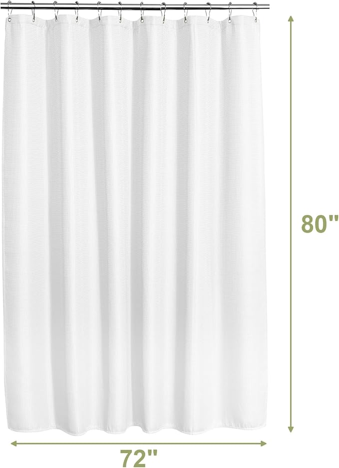 AmazerBath White Shower Curtain 80 Inches Long, Waffle Shower Curtain 72x80 Inches, Long Shower Curtain Fabric, Heavy Duty 240GSM, Hotel Quality, Bathroom Curtain, Premium Polyester