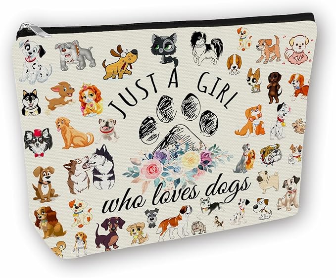 Girlly Dog Mom Makeup Bag Valentines Day Gift: Cute Cosmetic Bag Just A Girl Who Loves Dogs For Daughters, Sisters, Friends,Teen Girls & Women.Ideal Gift For Travel, Birthdays, & Christmas.