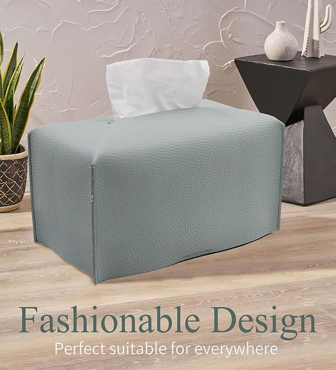 Livelab Tissue Box Cover, Modern Decorative PU Leather Rectangular Tissue Box Case Organizer Holder for Vanity Countertop, Night Stands, Livingroom, Office Desk & Car 9.5X5X5'' | Water Blue