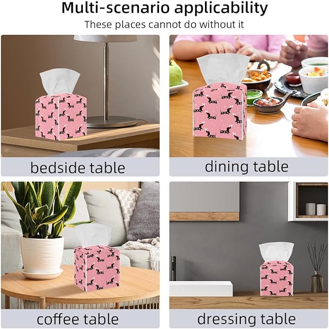 2 Pack Leather Tissue Box Cover – Dachshund Dogs and Hearts Tissue Box Holder Decorative for Bathroom, Home Office Decor