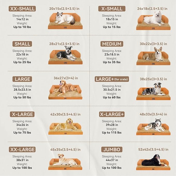 Large Dog Bed Orthopedic Washable, Orthopedic Dog Beds for Large Dogs with Washable Cover, Removable Bolster and Non-Slip Bottom Orange Gaint Pet Beds, XXXLarge Extra Large Dogs