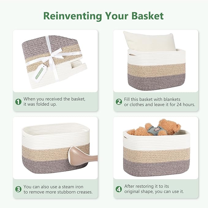ECDYQXVU Cotton Rope Storage Basket, 15x10x9 Inches, Woven Basket for Shelves, Clothes, Towels, Books, and Laundry, White (3 Pack)