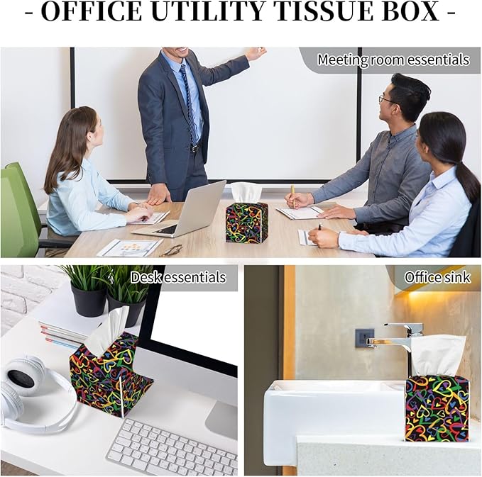 PVC Tissue Box Cover Holder,Heart Pattern Square Decorative Organizer,5.2"X5.2"X5.2" Tissue Case for Bathroom, Tabletop, Car, Office
