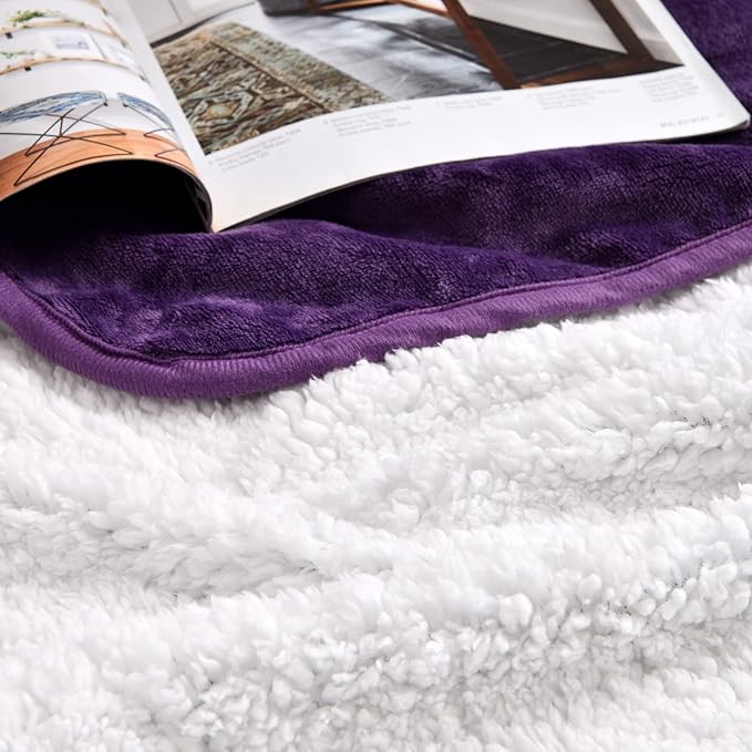 Yaning Waterproof Blanket for Bed Couch Sofa, Soft Liquid Pee Proof Pet Blanket for Dog Puppy Cat, Reversible Sherpa Fleece Furniture Protector (Dark Purple, 60x80 inches)