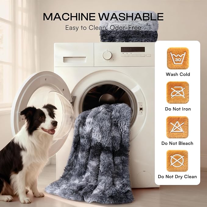 Luciphia Large Waterproof Dog Blanket Pet Washable Liquid Proof Furniture Protector Small Shaggy Plush Calming Long Faux Fur Bed Cover for Couch Cat Blankets for Kitten Doggy, Tie-dye Grey, 30" x 40"