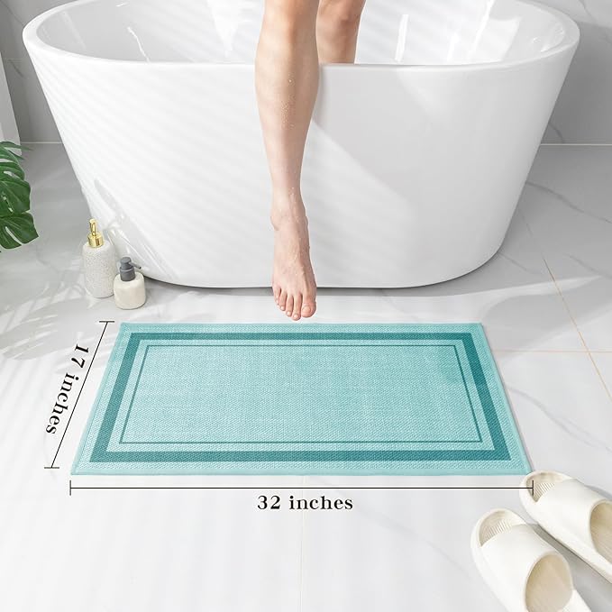 chakme Bathroom Rugs Mat 24x17, Ultra Thin Non Slip Bath Mat Small Quick Dry Absorbent Bath Mat for Bathroom Floor, (Light Blue, 24"x17")