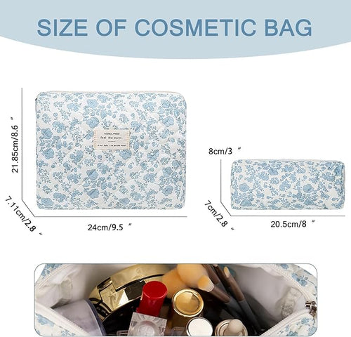 2PC Makeup Bag Set, Cute Cosmetic Bag for Women Girls, Floral Coquette Aesthetic Toiletry Bag, Travel Make Up Organizer Bag (Graffiti-Colored)