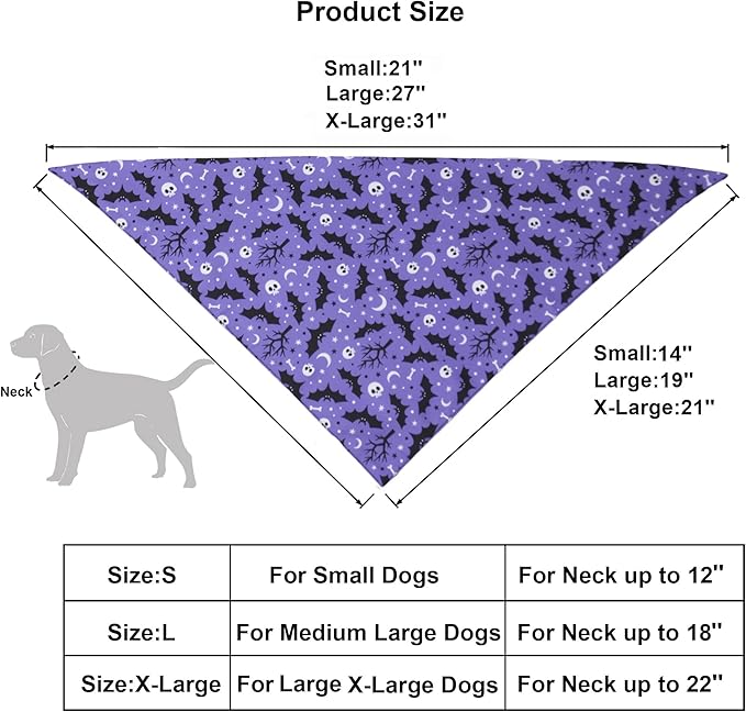 ADOGGYGO 2 Pack Halloween Dog Bandanas, Reversible Triangle Dog Scarf Accessories Halloween Bandanas for Medium Large Dogs Pets (Large)