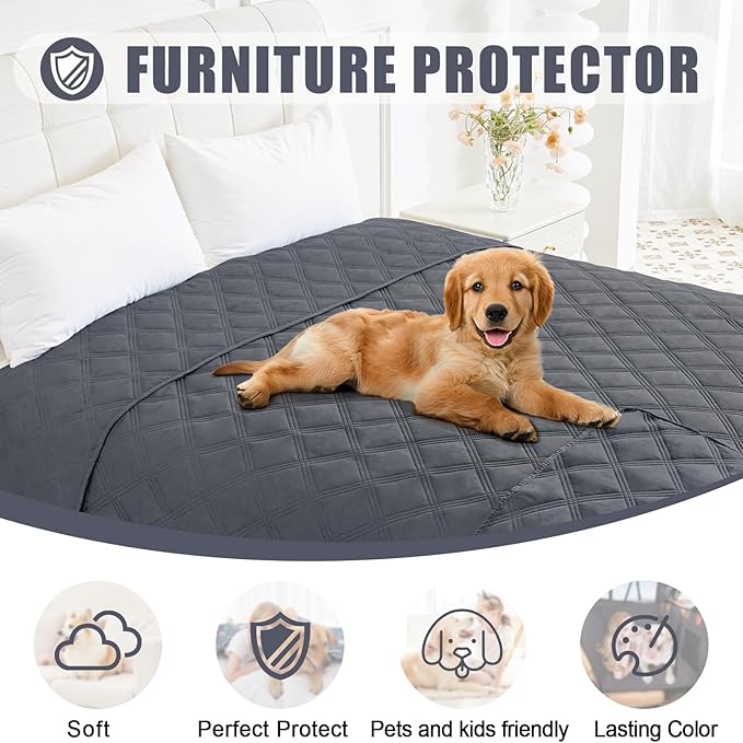 Smiry Waterproof Dog Bed Cover Blanket 68x82, Soft Reversible Pet Blanket, Washable Leakproof Cats Dogs Couch Cover for Sofa, Couch, Furniture, Lattice, Dark Grey/Dark Grey
