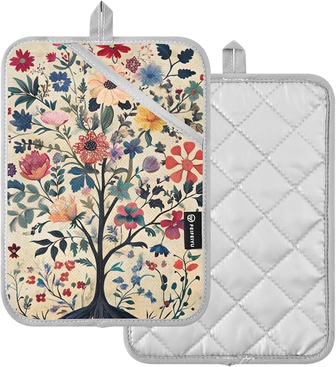 Pot Holders Set of 2 Flowers Pattern Hot Pads for Kitchen Heat Resistant Potholders Sets for Kitchen and Baking 7x9.8in