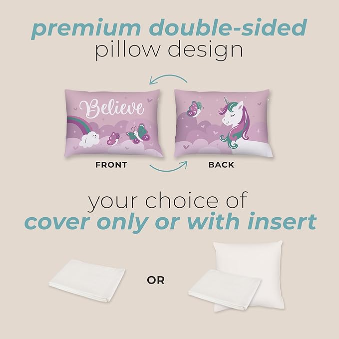 Kids Unicorn Throw Pillow - 14" x 20" - Double-Sided Printing - Cover Only - Kids Bedroom Accent Pillow - Nursery Decor - Printed in USA