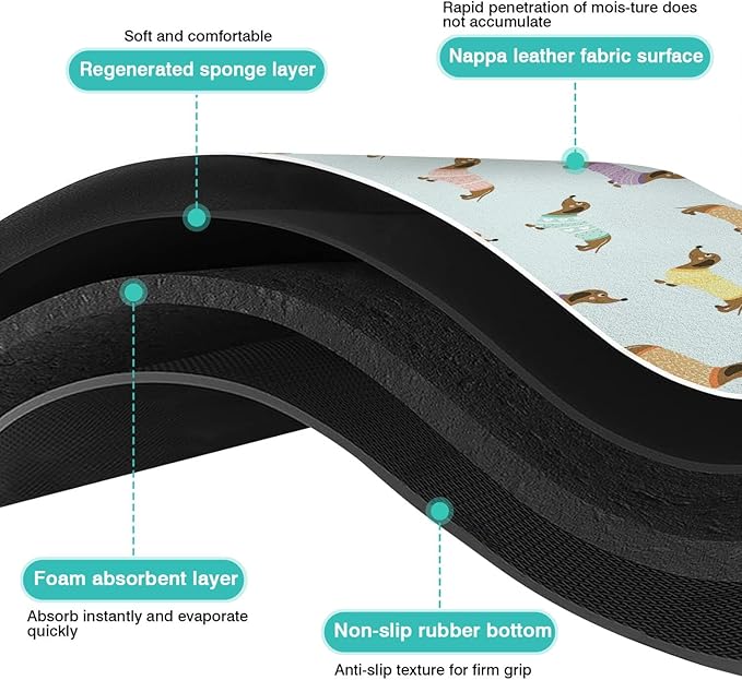 Dachshund Dog Food & Water Mat, Pet Feeding Mat for Floor Non-Slip Waterproof, Super Absorbent Cat Bowl Mat, Easy to Clean Eco-Friendly Durable Pet Placemat,17" × 30"