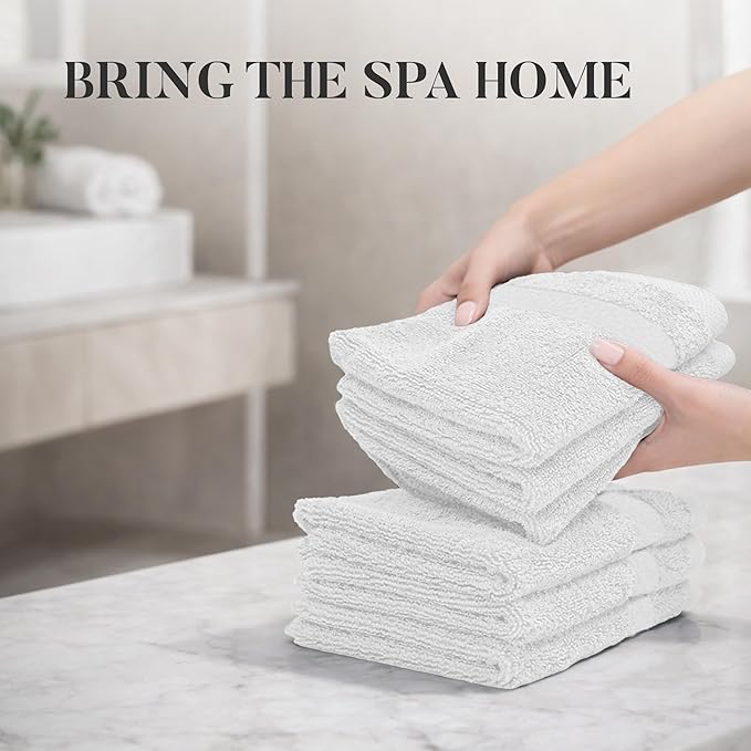 RIVERSIDE 12 Pack Premium 100% Cotton Face Wash Cloths, 12 x 12 Inches, Soft & Absorbent Face Towels for Bathroom Wash Clothes, 550 GSM, Luxury WashCloths for Showering, Body, Spa & Gym, White