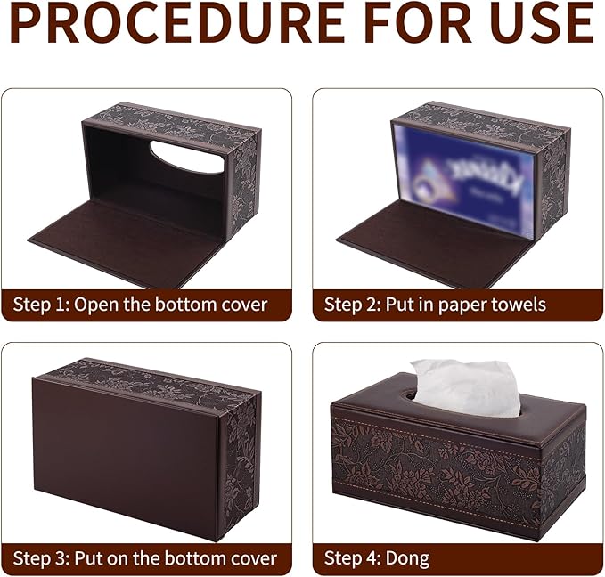 XNONE PU Leather Tissue Box Cover Tissue Box Holder Rectangle Tissues Organizer with Magnetic Bottom,Decorative Napkin Caddy for Vanity Dresser Night Stand Table Countertop Home Office Car,Retro