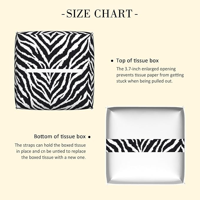 POIUBLE Tissue Box Holder Zebra Print Tissue Box Cover Square Leather Tissue Holder Organizer Portable Decorative Facial Paper Case for Home Office Bathroom Vanity Countertop