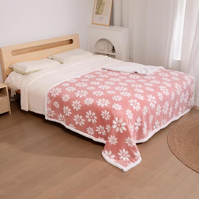 Yaning Waterproof Blanket for Dog Cat or Adult, Cute 3D Textured Flower Dog Blanket for Bed Couch Sofa, Soft Liquid Pee Proof Pet Furniture Protector, 60"x80", Pink