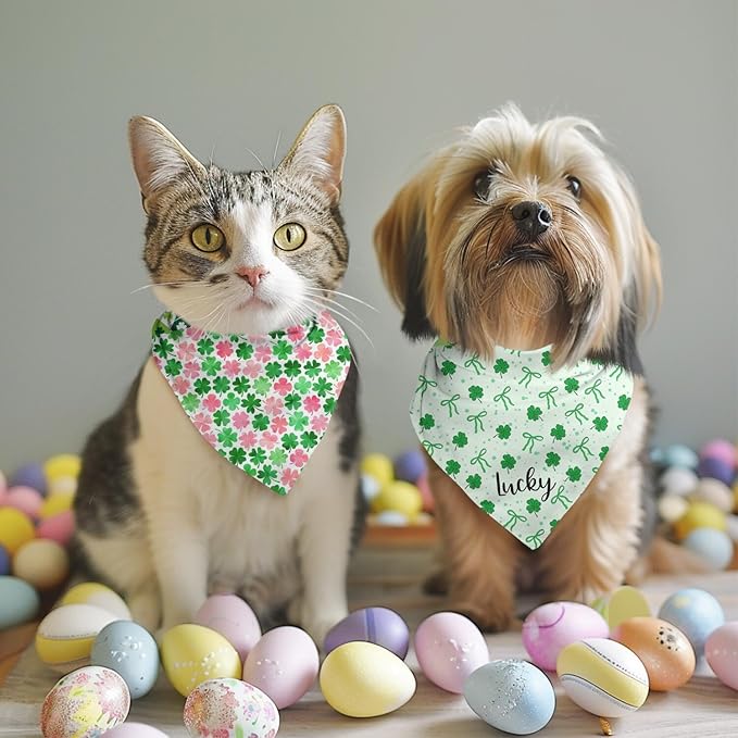 St. Patrick's Day Dog Bandana Reversible 2 Pack Small, St. Patricks Day Pet Bandanas for Dogs Cute Green Shamrock Adjustable Triangle Holiday Scarves for Small Medium Boy Girl Dogs