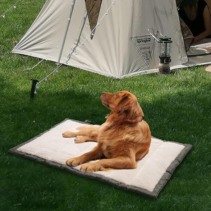 vmgreen Outdoor Dog Bed, Portable Dog Travel Mat, Rollup Pet Camping Gear, Crate Pad with Carry Handles for Large Dogs, Super Soft, Machine Washable, 42 * 28” Grey