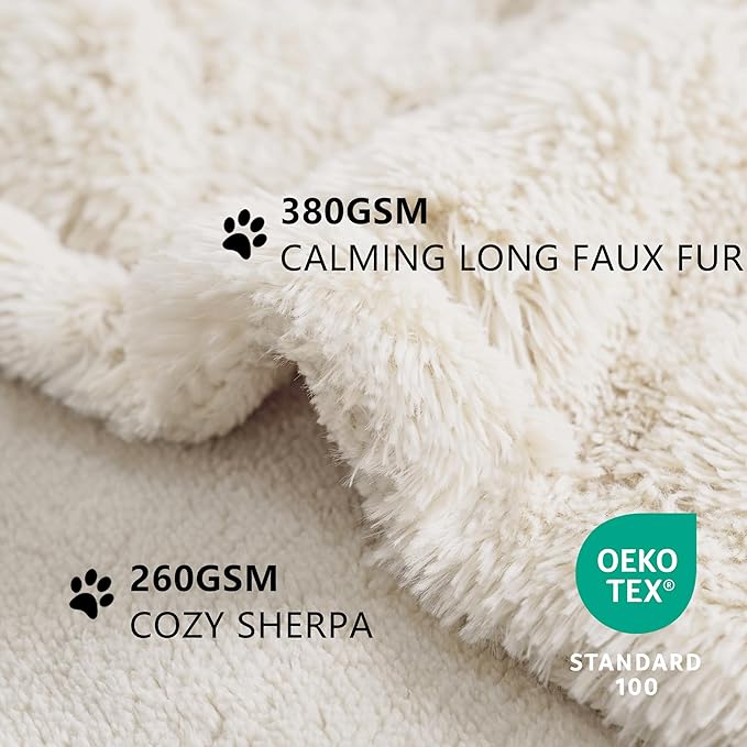 gogobunny Waterproof Dog Blanket for Large Dogs, Cats, Puppy, Reversible Faux Fur Pet Throw Blanket, Washable, Calming Furniture Protection for Sofa Bed (25x35 Inch (Pack of 1), Cream)