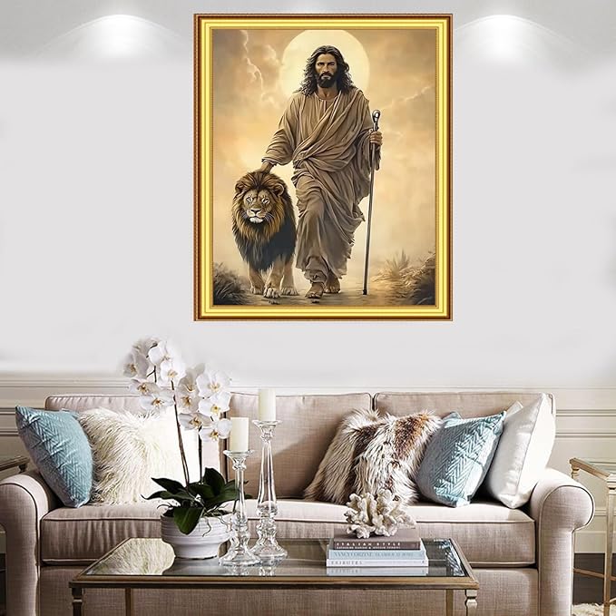 Foxnyart Stamped Cross Stitch Kits Full Range of Embroidery Needlework Starter Kits for Beginners Adults 11CT Embroidery Patterns Art Crafts DIY Needlepoint Kit-Jesus The Lion 16x20 inchs