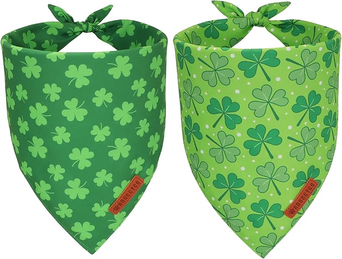 ADOGGYGO St. Patrick's Day Dog Bandana, Green Shamrock Pet Scarf, Adjustable Fit Saint Patrick Bandanas for Small Dogs (Small)