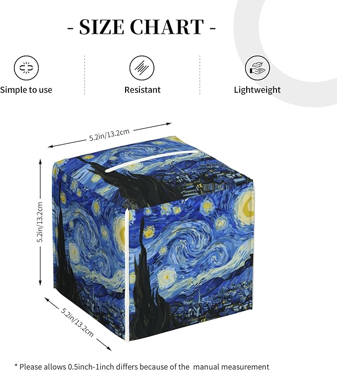 POIUBLE Starry Night Tissue Box Cover Leather Tissue Box Holder Square Facial Paper Organizer Dispenser for Bathroom Kitchen Bedroom Vanity Countertop Night Stands