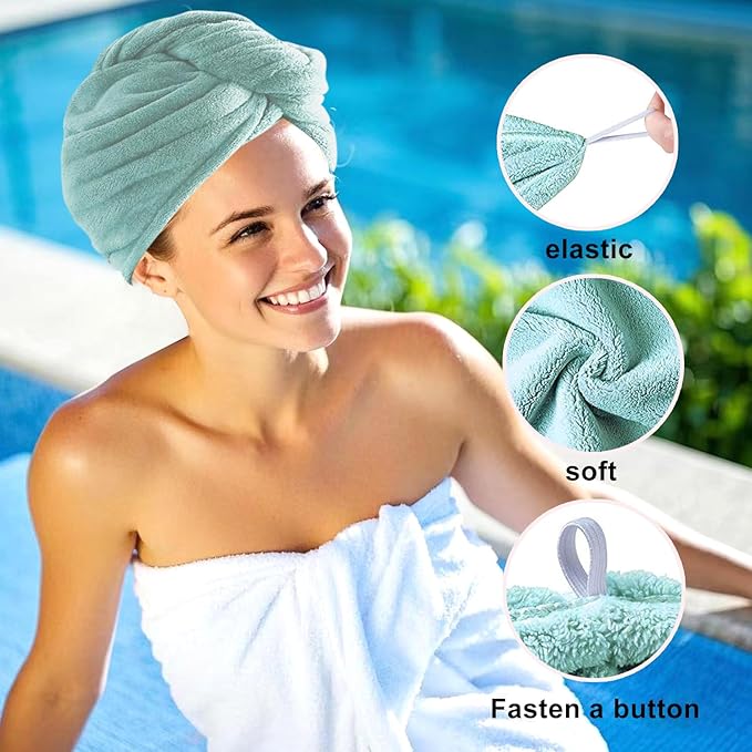 AGKXHDEC 3 Packs Single Layer Microfiber Hair Turbans - Drying Wrap for Women (Dark Blue,Light Blue,Light Green)