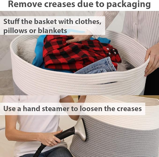 20" x 20" x 15" Extra Large Storage Basket with Lid, Cotton Rope Storage Baskets, Laundry Hamper, Cloth Bin, for Clothes Towels Blankets Pillows Storage in Living Room, Large Basket Grey with Cover