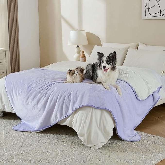 Yaning Waterproof Blanket for Bed Couch Sofa, Soft Liquid Pee Proof Pet Blanket for Dog Puppy Cat, Reversible Sherpa Fleece Furniture Protector (Lilac, 60x80 inches)