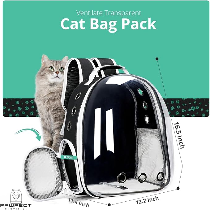 Cat Backpack Carrier with Collapsable Dog Bowl, Cat Collar & Interactive Cat Toy (4 Pcs Set)- Airline Approved Bubble Carrying Bag for Medium Dogs & Cats, Animal Carrier Backpacks, Pet Backpack |Black