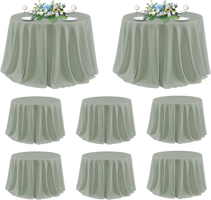 sancua Round Tablecloth 120 Inch Diameter, 8 Pack - Circle Polyester Fabric Table Cloth for Wedding Party Reception Banquet Birthday, Washable Formal Table Cover (Fit 48-96 Inch Tables), Sage Green