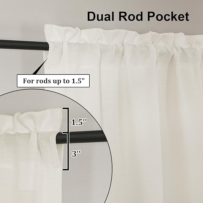 Lecloud Bessie Ivory Curtains 84 Inches Long 2 Panels, Rustic Light Filtering Faux Linen Curtains, Breathable Dual Rod Pocket Drapes for Bedroom Living Room Window Treatments, Each 50" W x 84" L
