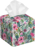 OHEGBXE Succulent Plant Tissue Box Holder Cactus Flower Square Leather Tissue Box Cover Modern Cube Facial Paper Cover Case for Bathroom Vanity Countertop Night Stands Tabletop