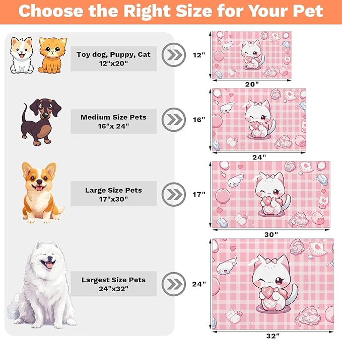 Eizlang Pink Kitten Dog Food Mat,12"x20" Inches Rapid Absorbent Pet Feeding Mat,Pets Placemat Water Bowl Mats with Rubber Backing,No Stains Dog Cat Feeding Mats Indoor,Pet Accessories Supplies