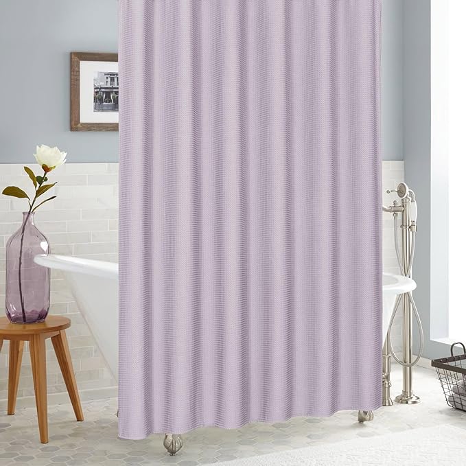 MitoVilla Extra Long Shower Curtain 72 x 84, Purple 84 inch XL Waffle Fabric Shower Curtains for Modern Luxury Bathroom Decor, Waffle Weave Textured Weighted Shower Curtain 84 inch, Lavender