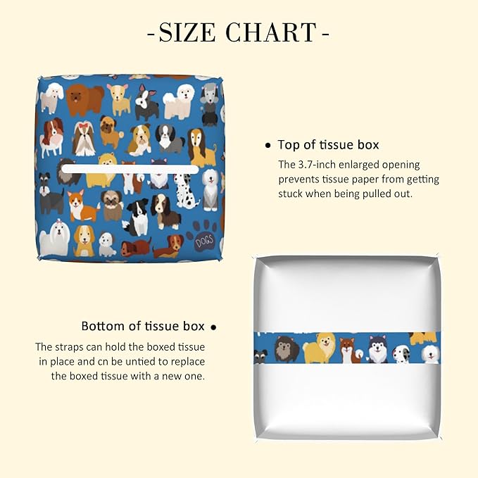 POIUBLE Tissue Box Holder Cute Dogs Tissue Box Cover Square Leather Tissue Holder Organizer Portable Decorative Facial Paper Case for Home Office Bathroom Vanity Countertop